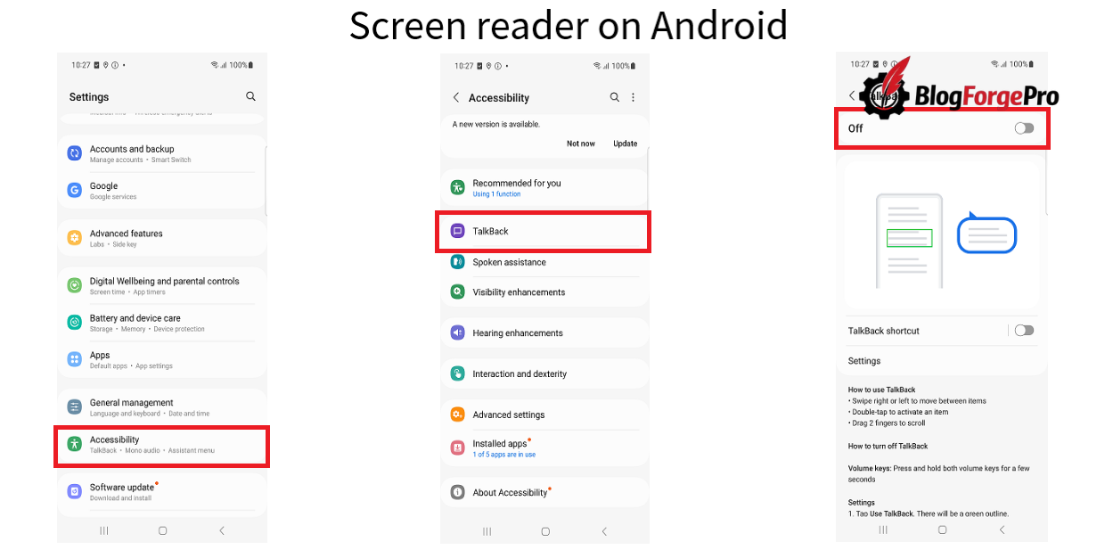 Turn on screen reader support